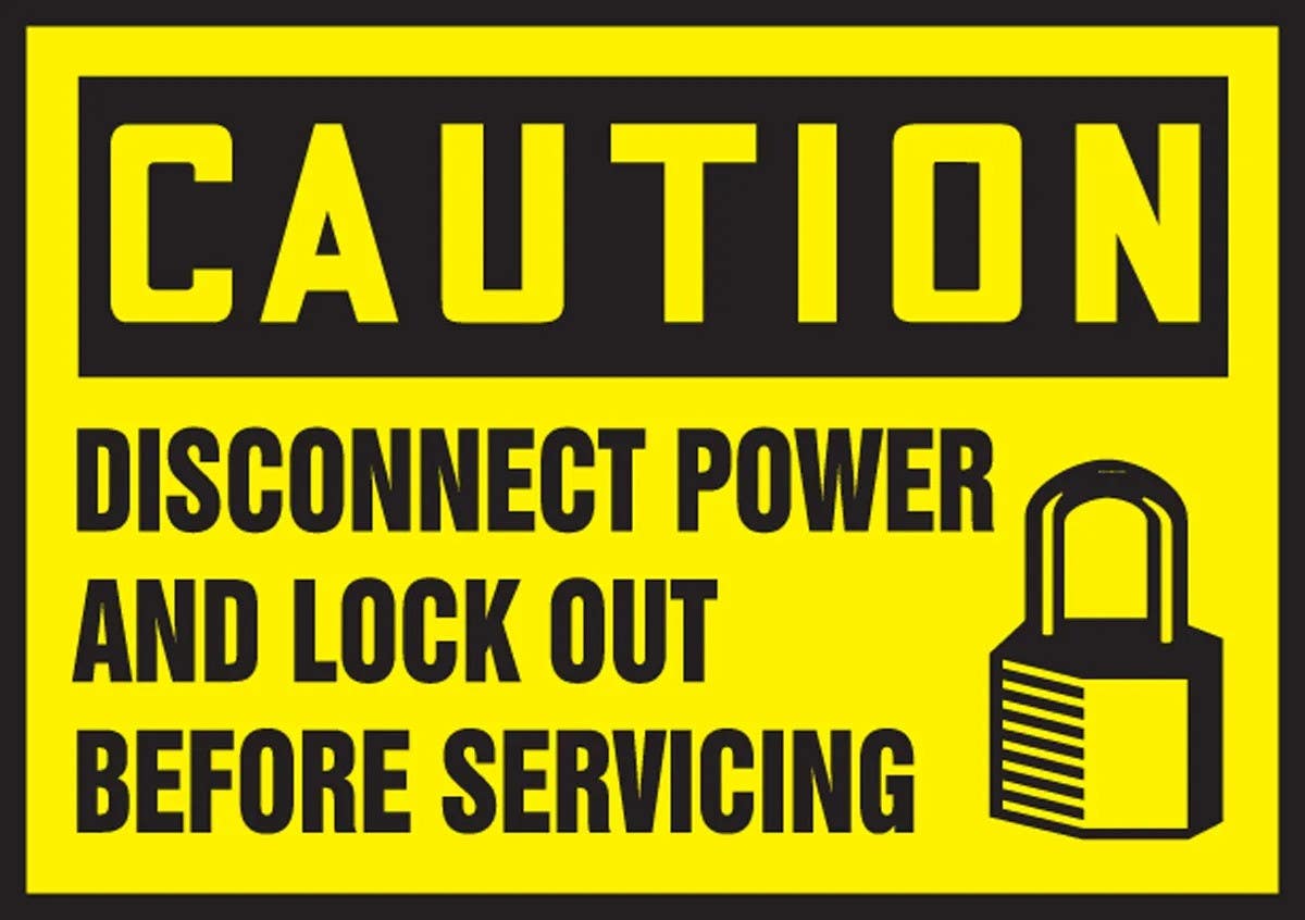 AccuformNMC LLKT604XVE OSHA Caution Lockout/Tagout Label, Disconnect Power..., Adhesive Dura Vinyl, 3-1/2" H x 5" W