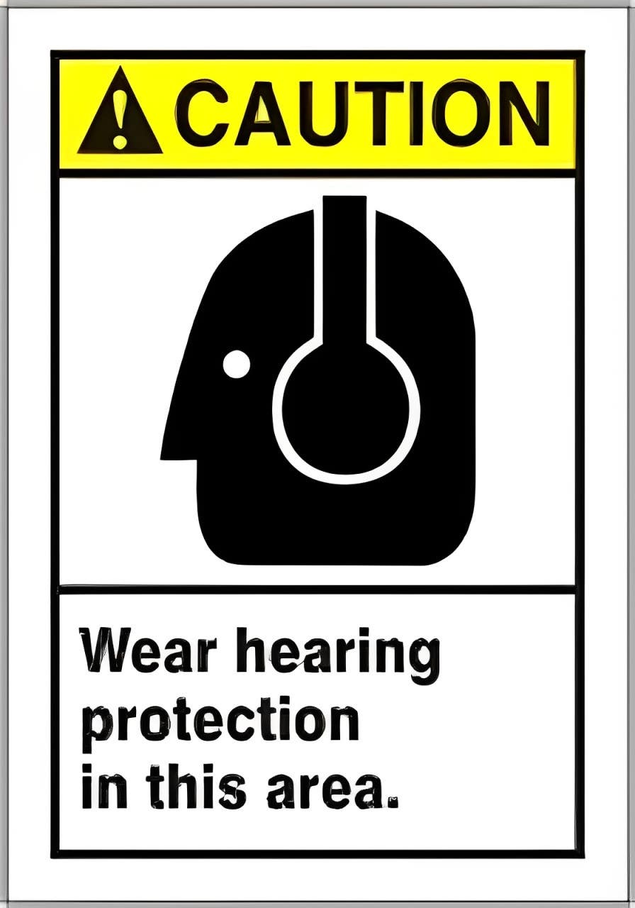 AccuformNMC LPPE600VSP ANSI Caution Safety Label, Wear Hearing Protection..., Adhesive Vinyl, 5" H x 3-1/2" W, 5/Pk