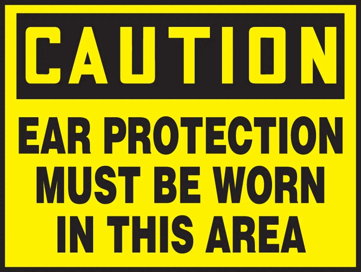 AccuformNMC LPPE602VSP OSHA Caution Safety Label, Ear Protection Must Be Worn..., Adhesive Vinyl, 3-1/2" H x 5" W, 5/Pk