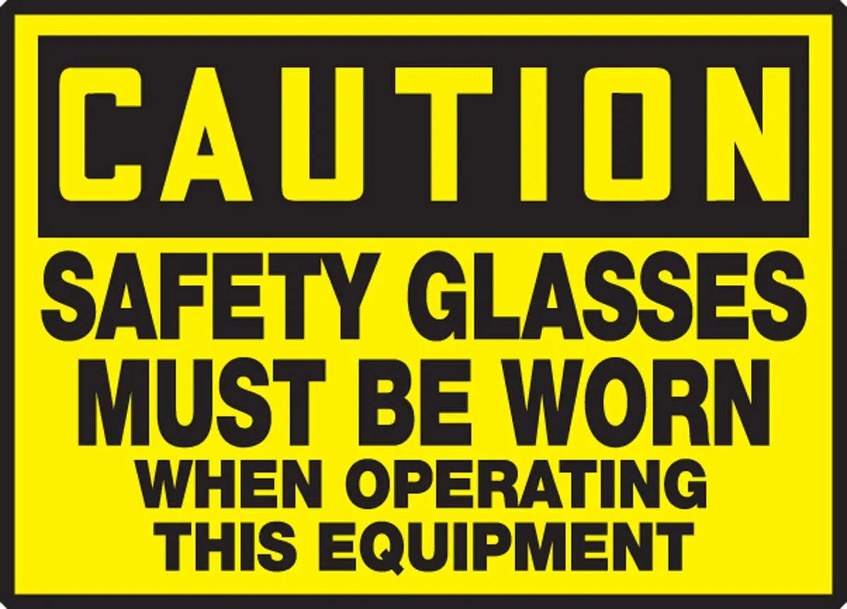 AccuformNMC LPPE608XVE OSHA Caution Safety Label, Safety Glasses Must Be Worn..., Adhesive Dura Vinyl, 3-1/2" H x 5" W