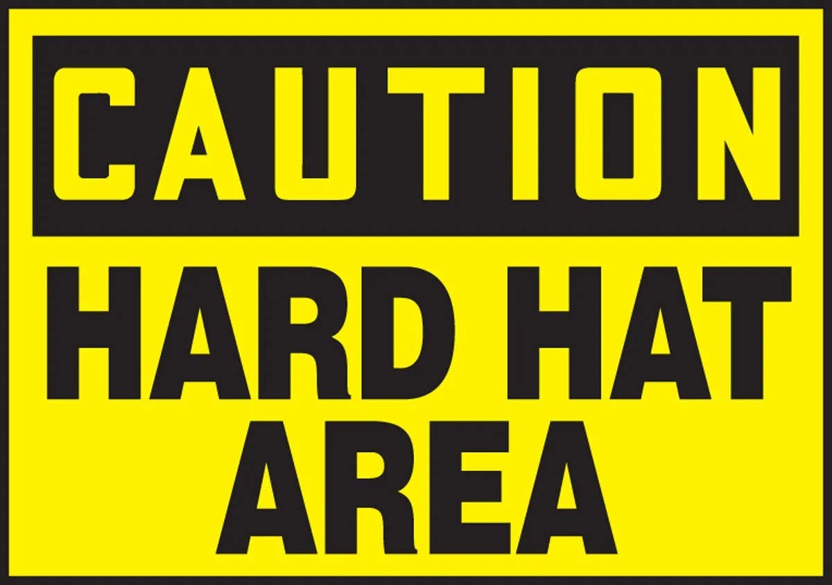 AccuformNMC LPPE609VSP OSHA Caution Safety Label, Hard Hat Area, Adhesive Vinyl, 3-1/2" H x 5" W, 5/Pk