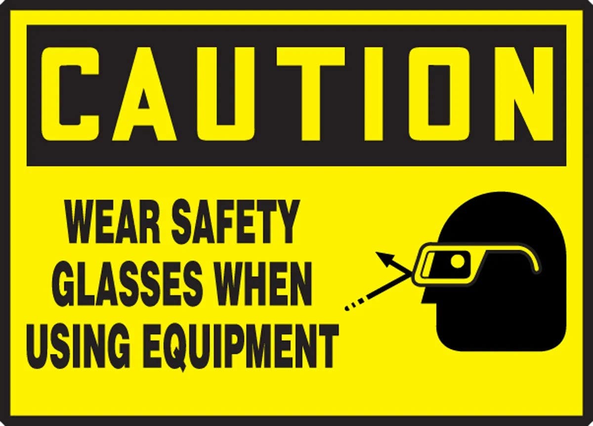 AccuformNMC LPPE611XVE OSHA Caution Safety Label, Wear Safety Glasses When..., Adhesive Dura Vinyl, 3-1/2" H x 5" W