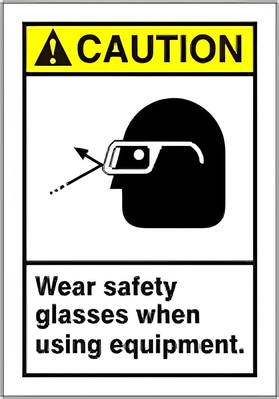 AccuformNMC LPPE613XVE ANSI Caution Safety Label, Wear Safety Glasses When Using..., Adhesive Dura Vinyl, 5" H x 3-1/2" W