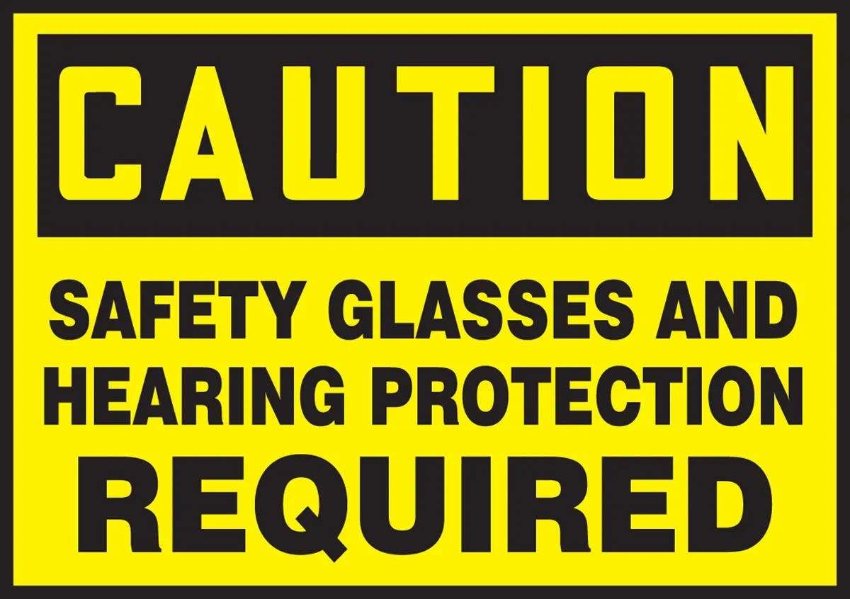 AccuformNMC LPPE615XVE OSHA Caution Safety Label, Safety Glasses And Hearing..., Adhesive Dura Vinyl, 3-1/2" H x 5" W