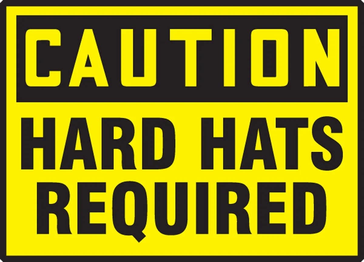 AccuformNMC LPPE616VSP OSHA Caution Safety Label, Hard Hats Required, Adhesive Vinyl, 3-1/2" H x 5" W, 5/Pk