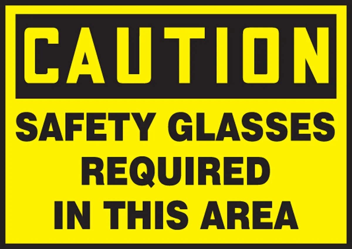 AccuformNMC LPPE617XVE OSHA Caution Safety Label, Safety Glasses Required..., Adhesive Dura Vinyl, 3-1/2" H x 5" W