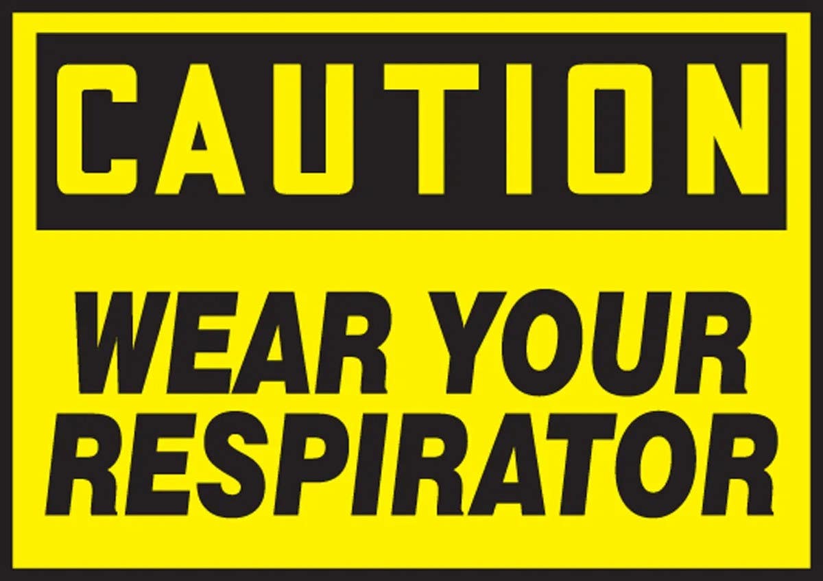 AccuformNMC LPPE619XVE OSHA Caution Safety Label, Wear Your Respirator, Adhesive Dura Vinyl, 3-1/2" H x 5" W
