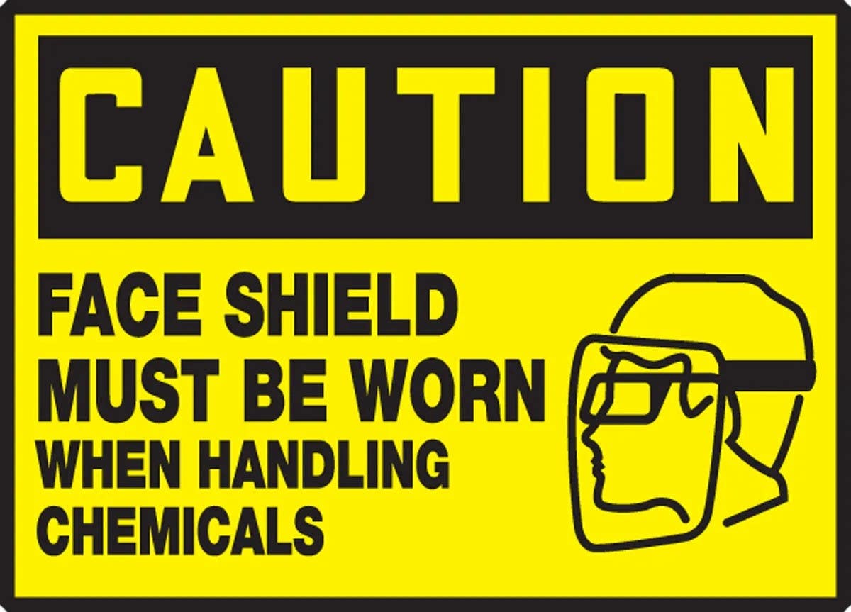 AccuformNMC LPPE620XVE OSHA Caution Safety Label, Face Shield Must Be Worn..., Adhesive Dura Vinyl, 3-1/2" H x 5" W