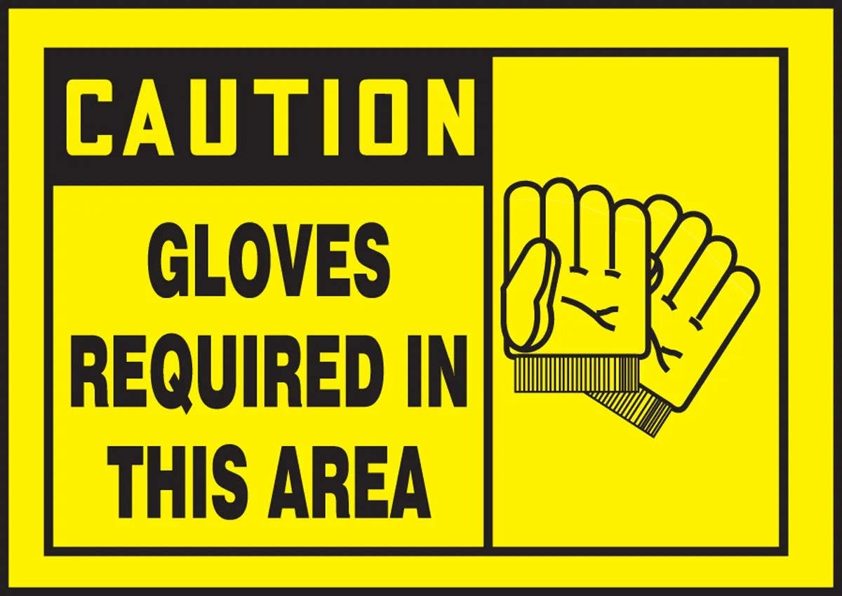 AccuformNMC LPPE623VSP OSHA Caution Safety Label, Gloves Required In This Area, Adhesive Vinyl, 3-1/2" H x 5" W