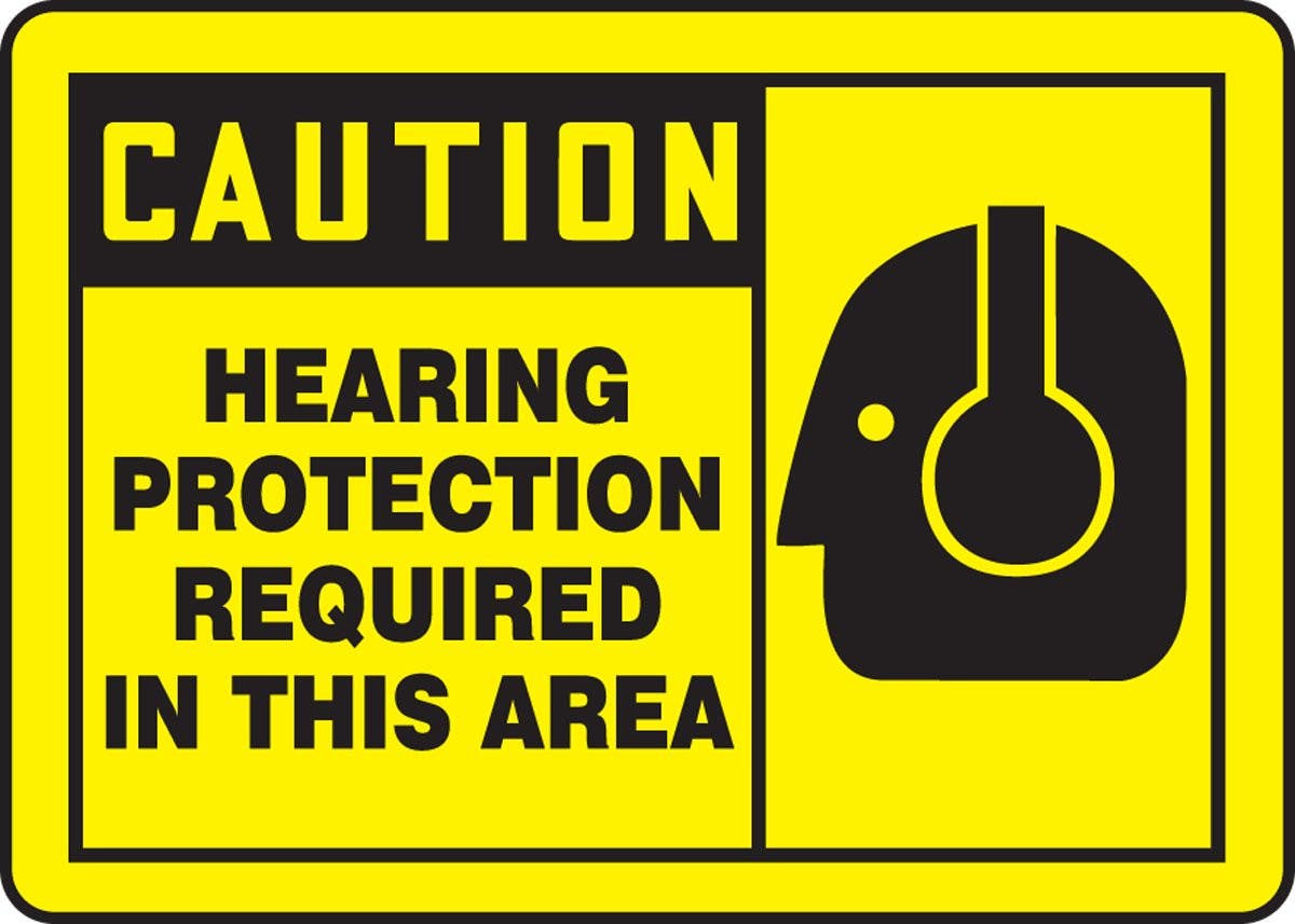 AccuformNMC LPPE625XVE OSHA Caution Safety Label, Hearing Protection Required..., Adhesive Dura Vinyl, 3-1/2" H x 5" W