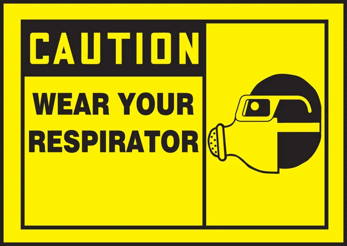 AccuformNMC LPPE628XVE OSHA Caution Safety Label, Wear Your Respirator, Adhesive Dura Vinyl, 3-1/2" H x 5" W