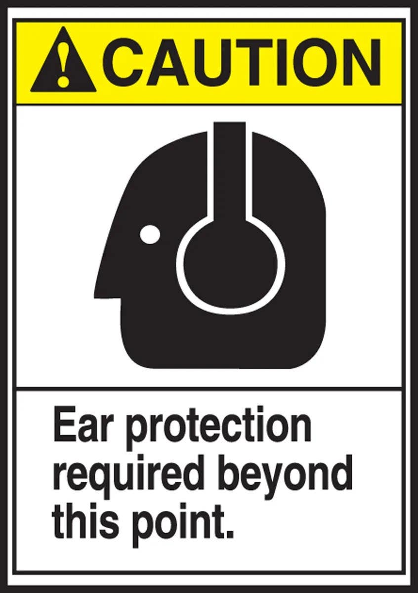 AccuformNMC LPPE630VSP ANSI Caution Safety Label, Ear Protection Required Beyond..., Adhesive Vinyl, 5" H x 3-1/2" W, 5/Pk