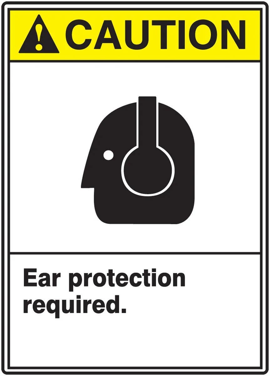 AccuformNMC LPPE634VSP ANSI Caution Safety Label, Ear Protection Required, Adhesive Vinyl, 5" H x 3-1/2" W, 5/Pk