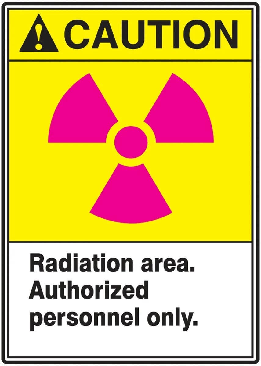 AccuformNMC LRAD605VSP ANSI Caution Safety Label, Radiation Area, Authorized..., Adhesive Vinyl, 5" H x 3-1/2" W, 5/Pk
