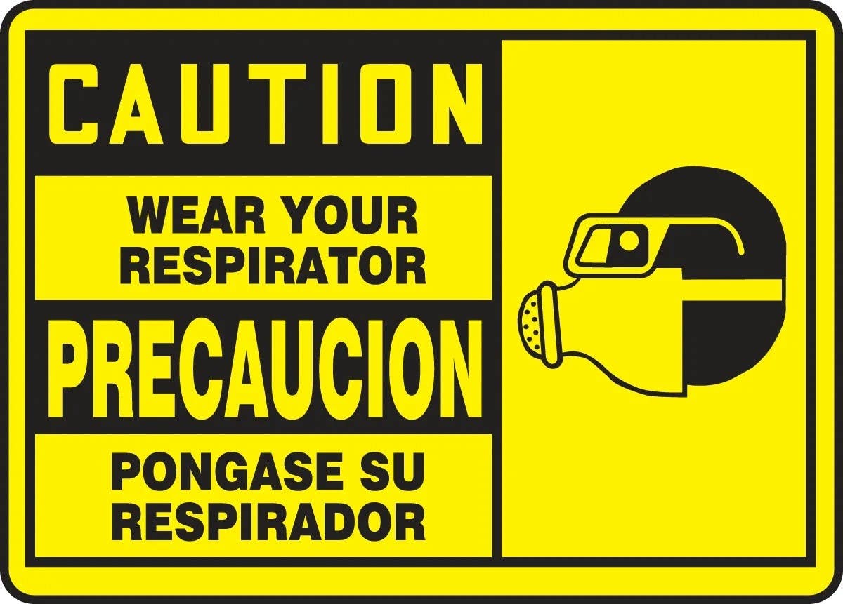 AccuformNMC LSPS604XVE Bilingual OSHA Caution Safety Label, Wear Your Respirator, Adhesive Dura Vinyl, 3-1/2" H x 5" W