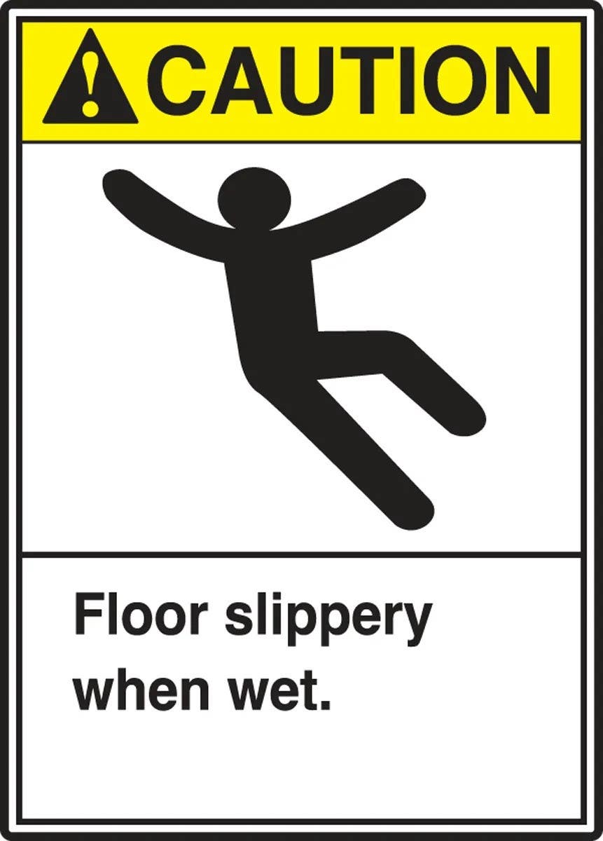 AccuformNMC LSTF602XVE ANSI Caution Safety Label, Floor Slippery When Wet, Adhesive Dura Vinyl, 5" H x 3-1/2" W