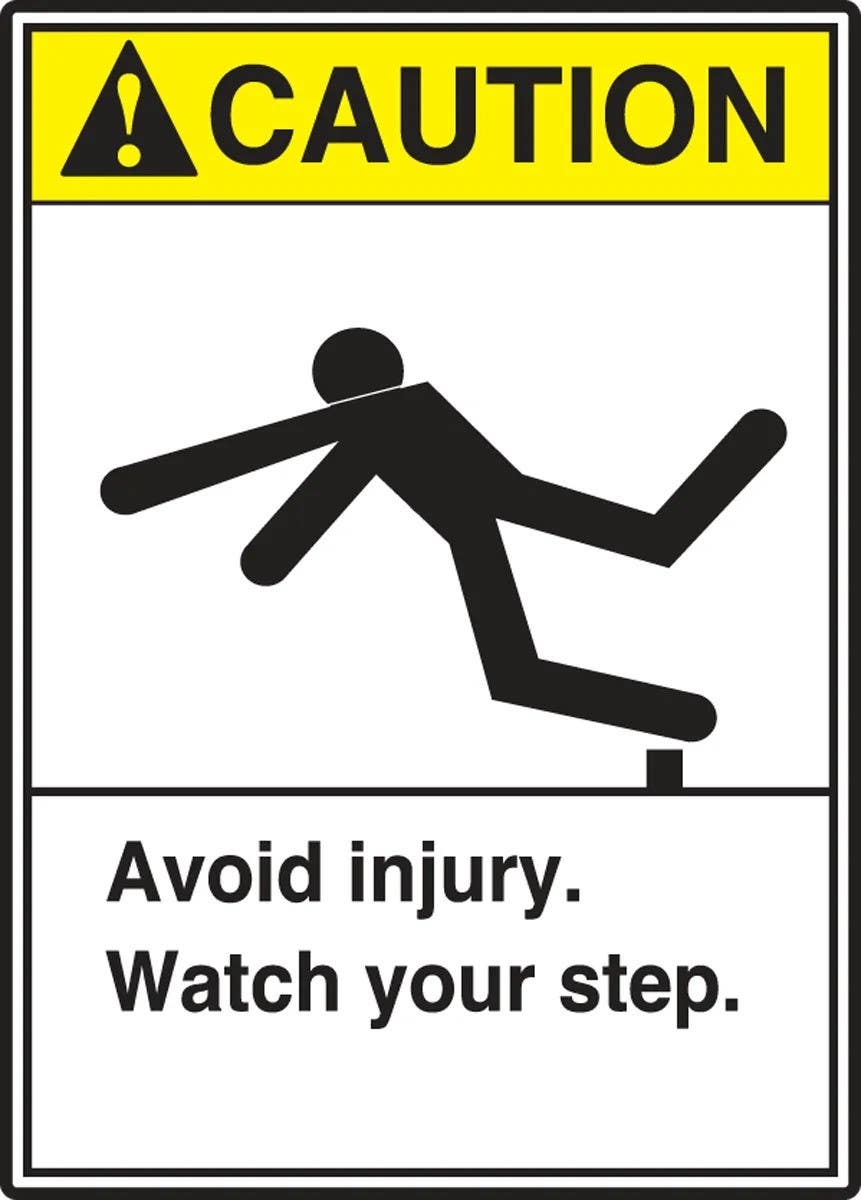 AccuformNMC LSTF603XVE ANSI Caution Safety Label, Avoid Injury, Watch Your Step, Adhesive Dura Vinyl, 5" H x 3-1/2" W