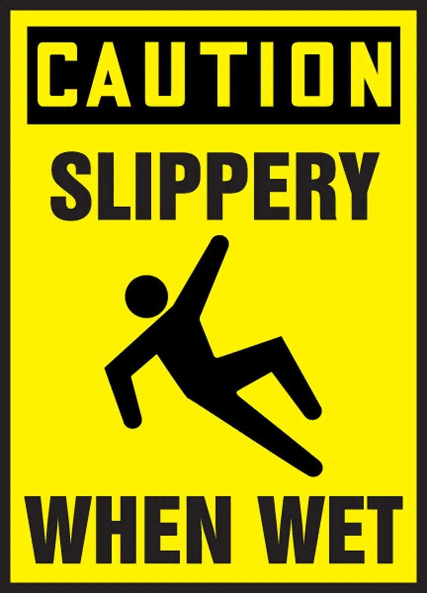 AccuformNMC LSTF616XVE OSHA Caution Safety Label, Slippery When Wet, Adhesive Dura Vinyl, 5" H x 3-1/2" W