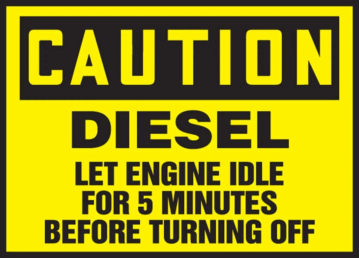 AccuformNMC LVHR601VSP OSHA Caution Safety Label, Diesel, Let Engine Idle For..., Adhesive Vinyl, 3-1/2" H x 5" W, 5/Pk