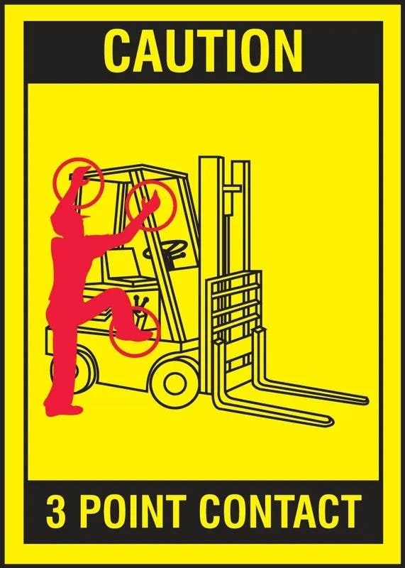 AccuformNMC LVHR607XVE Safety Label, Caution, 3 Point Contact, Adhesive Dura Vinyl, 7" H x 5" W