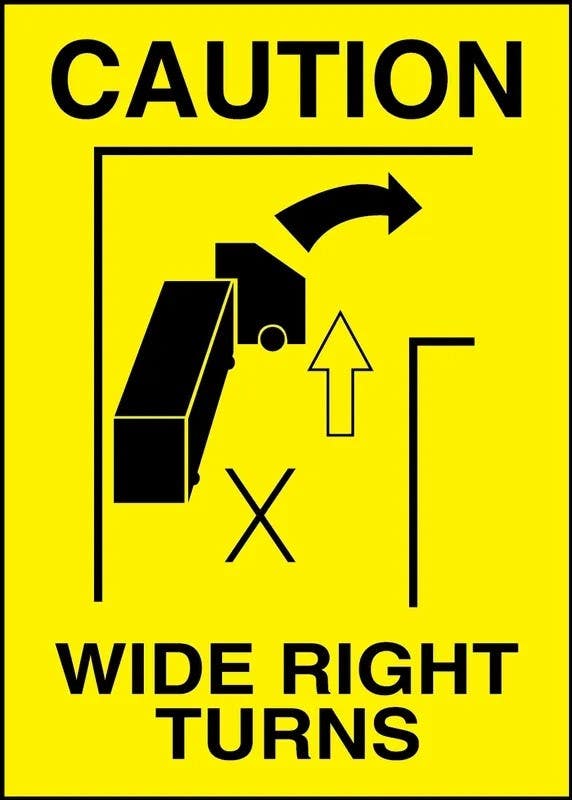 AccuformNMC LVHR611 Caution Safety Label, Wide Right Turns, 14" H x 10" W