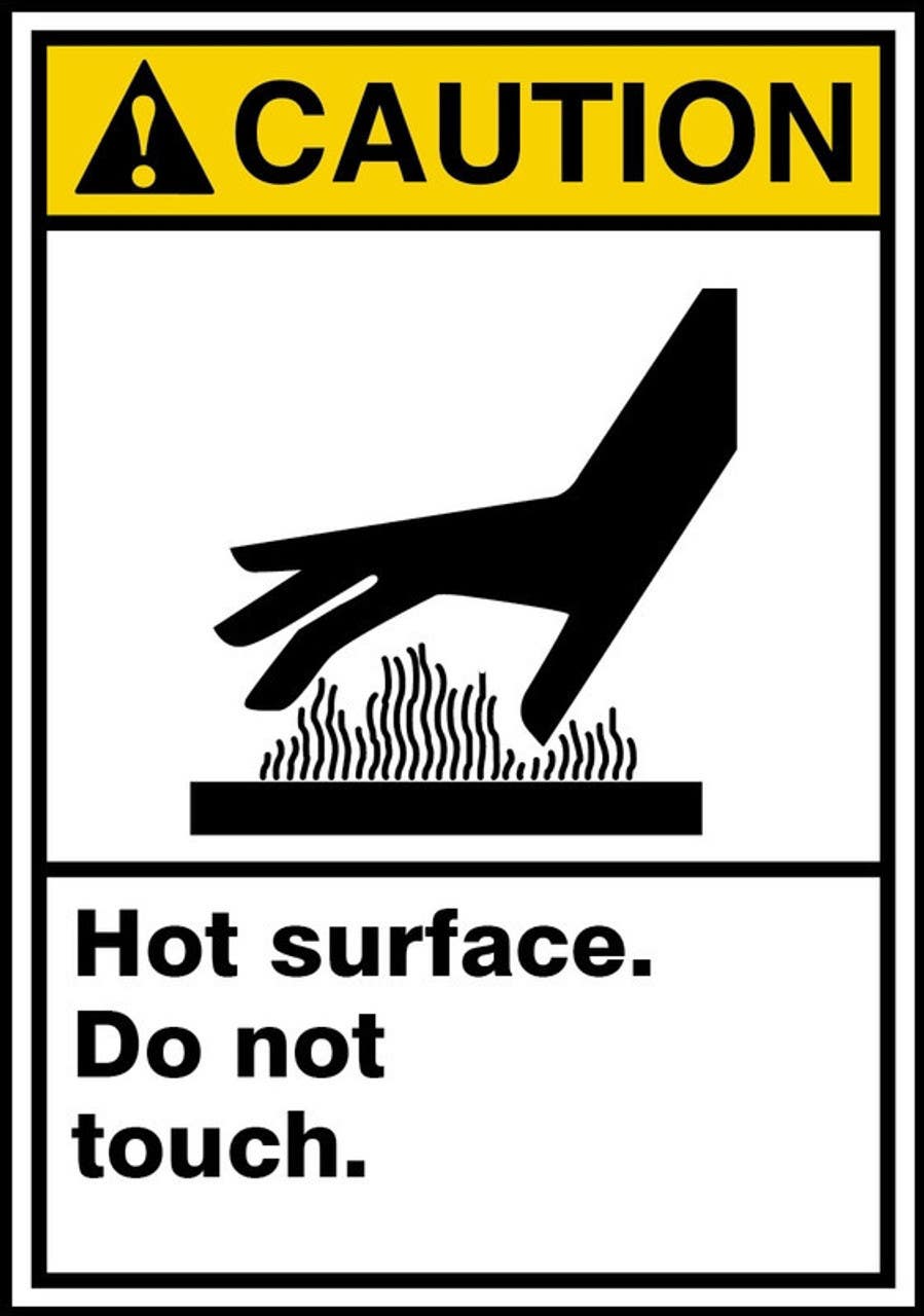 AccuformNMC LWLD612 ANSI Caution Equipment Safety Label, Hot Surface, Do Not Touch, Adhesive Dura-Vinyl, 5" H x 3-1/2" W