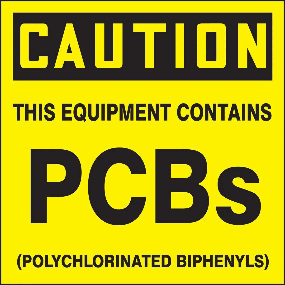 AccuformNMC MHZW606 OSHA Caution PCB Label, This Equipment Contains PCBs, Adhesive-Poly Sheet, 6" x 6", 25/Pk