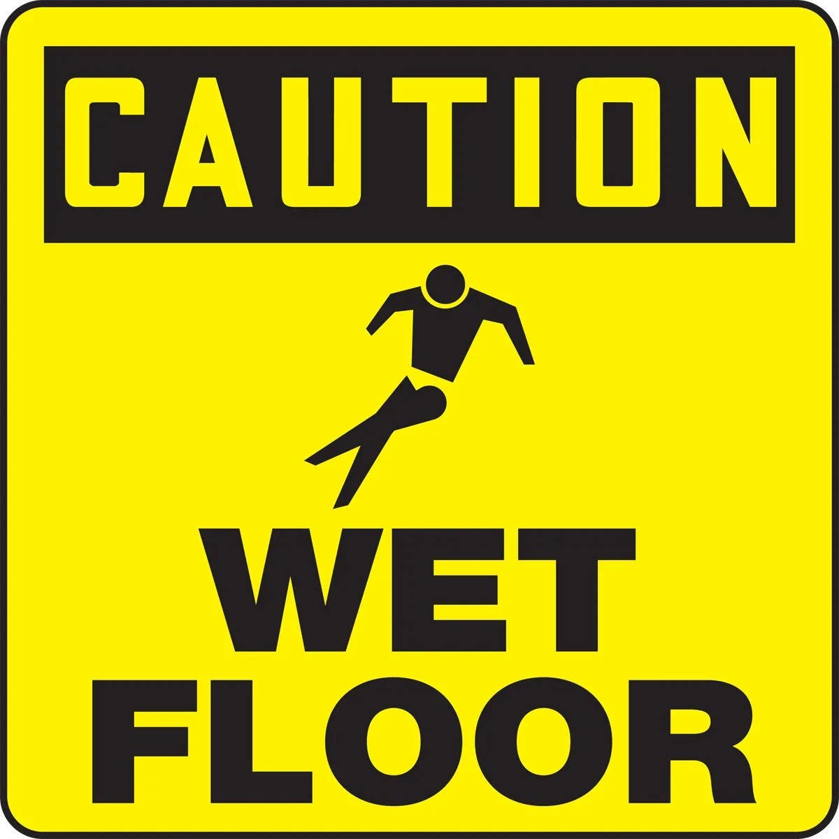 AccuformNMC PFC632 OSHA Caution Sign Holder Label, Wet Floors, Yellow, Adhesive Vinyl, 8" x 8"