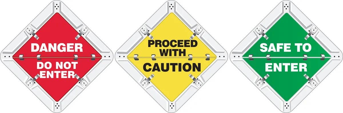 AccuformNMC PSF313 Status Alert Flip-Plac Sign, Danger Do Not Enter/Proceed With Caution/Safe To Enter, 13-3/4" x 13-3/4"