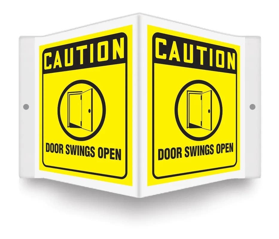 AccuformNMC PSP OSHA Caution Projection Sign, Door Swings Open