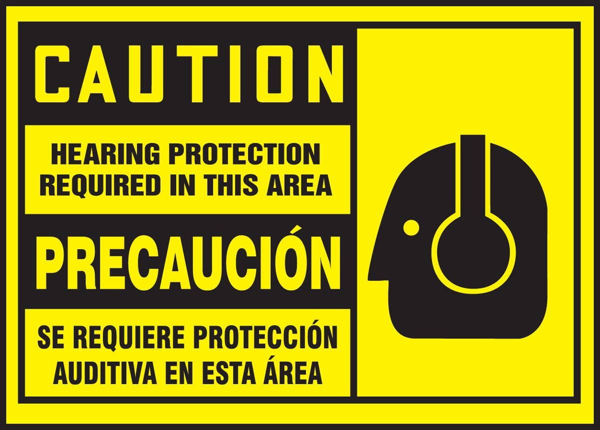AccuformNMC SBLPPE625XVE Bilingual OSHA Caution Safety Label, Hearing Protection..., Adhesive Dura Vinyl, 3-1/2" H x 5" W
