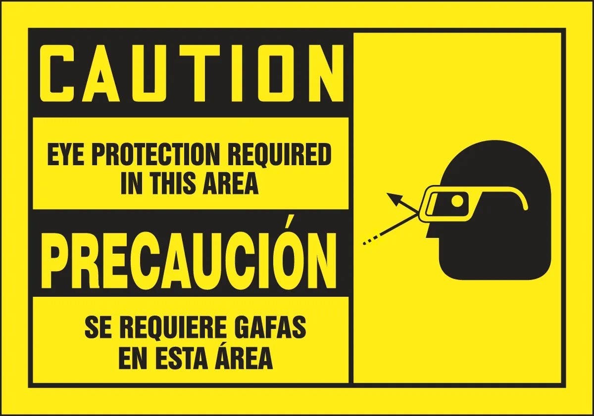 AccuformNMC SBLPPE627XVE Bilingual OSHA Caution Safety Label, Eye Protection..., Adhesive Dura Vinyl, 3-1/2" H x 5" W