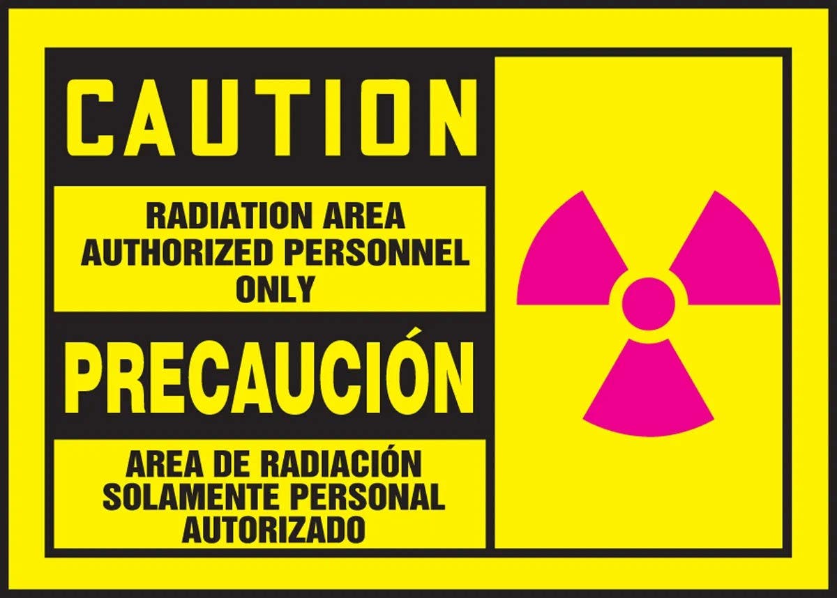 AccuformNMC SBLRAD608XVE Bilingual OSHA Caution Safety Label, Radiation Area..., Adhesive Dura Vinyl, 3-1/2" H x 5" W