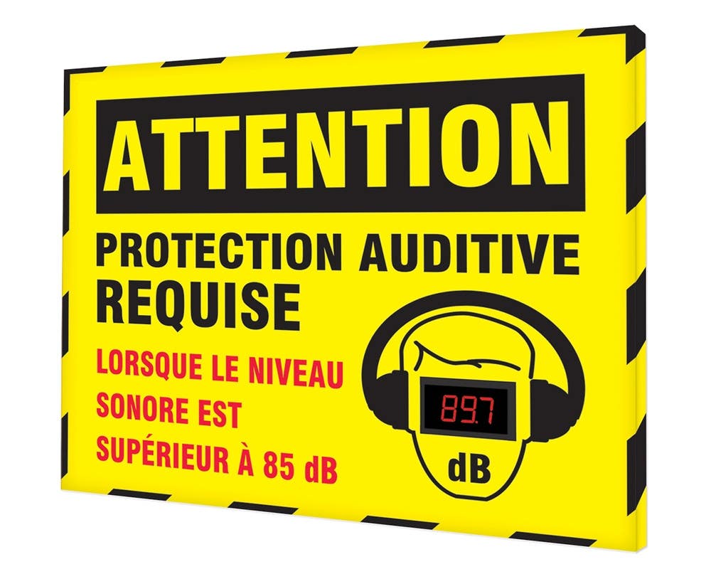 AccuformNMC SCS602 OSHA Caution Industrial Decibel Meter Sign, Hearing Protection..., Aluminum Face, 30" H x 36" W x 1" D