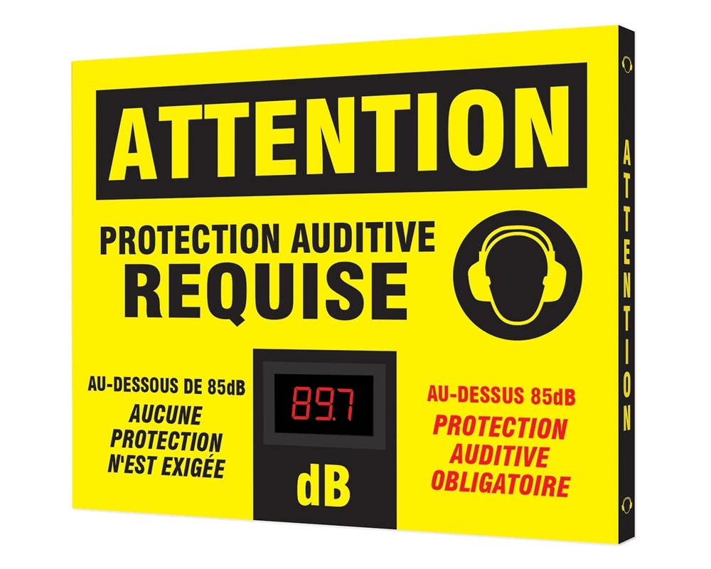 AccuformNMC SCS604 OSHA Caution Industrial Decibel Meter Sign, Hearing Protection..., Aluminum Face, 20" H x 24" W x 1" D