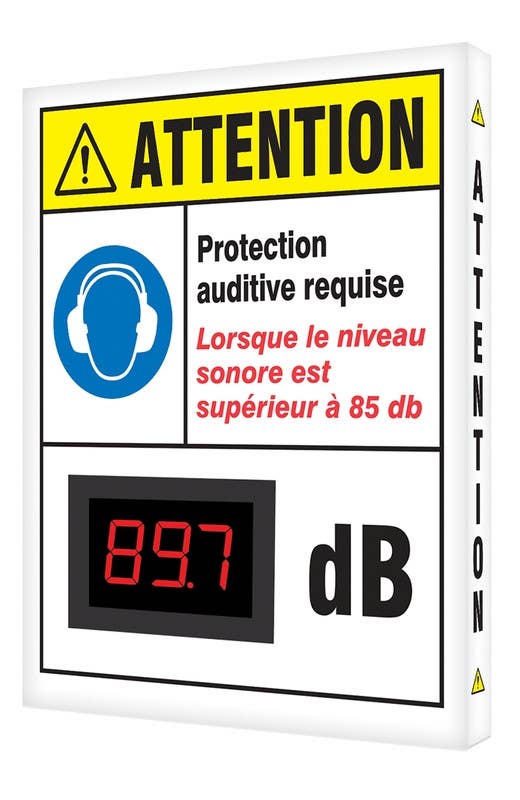 AccuformNMC SCS605 OSHA Caution Industrial Decibel Meter Sign, Ear Protection..., Aluminum Face, 12" H x 10" W x 1" D
