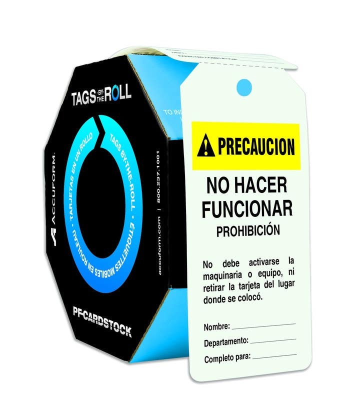 AccuformNMC SHTAR601 Spanish Caution Tag By-The-Roll, No Hacer Funcionar, Prohibicion, PF-Cardstock,100/Roll