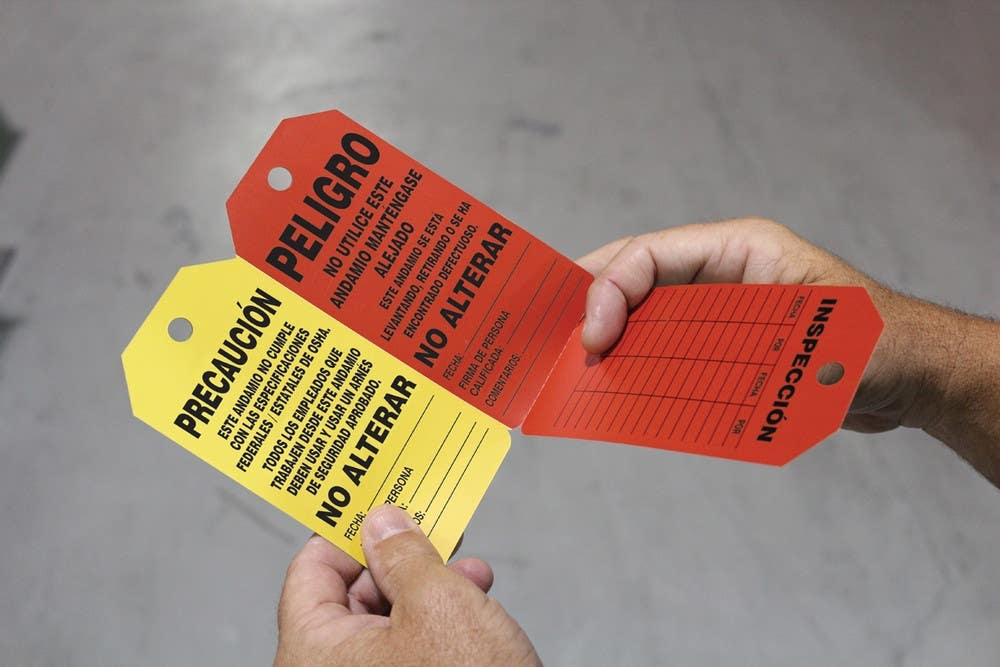 AccuformNMC TSS200CTM Scaffold Status Safety Tag, Caution, Danger, Attention 3 N 1 Fold Tag, 5-3/4" H x 3-1/4" W, 5/Pk