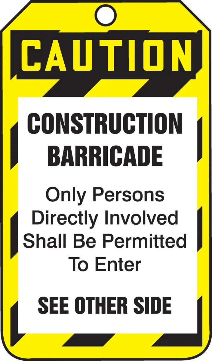 AccuformNMC TAB103 Barricade Status Safety Tag, Caution, Construction Barricade, 5-3/4" H x 3-1/4" W, 5/Pk