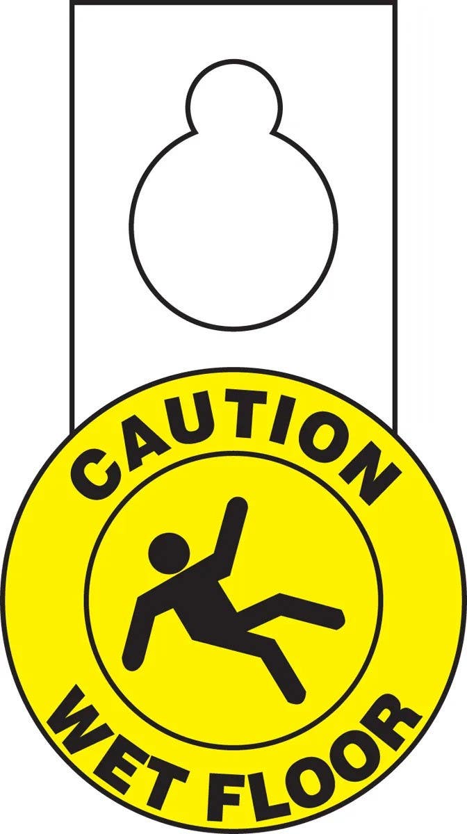 AccuformNMC TAD603 Shaped Door Knob Hanger Safety Tag, Caution Wet Floor, 9" H x 5" W, 10/Pk