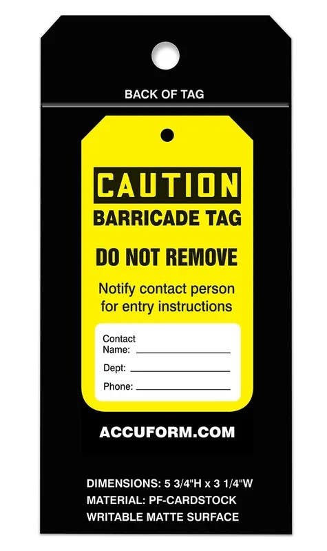 AccuformNMC TBX308 Box Of Tag, OSHA Caution, Barricade Tag, PF-Cardstock, 5-3/4" H x 3-1/4" W, 50 Tags/box