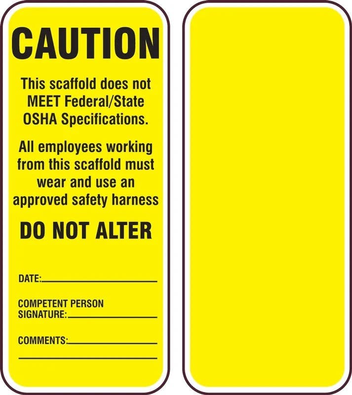 AccuformNMC TRS349CTP Scaffold Status Safety Tag, Caution, This Scaffold..., PF-Cardstock, 7-5/8" H x 3-1/4" W, 25/Pk