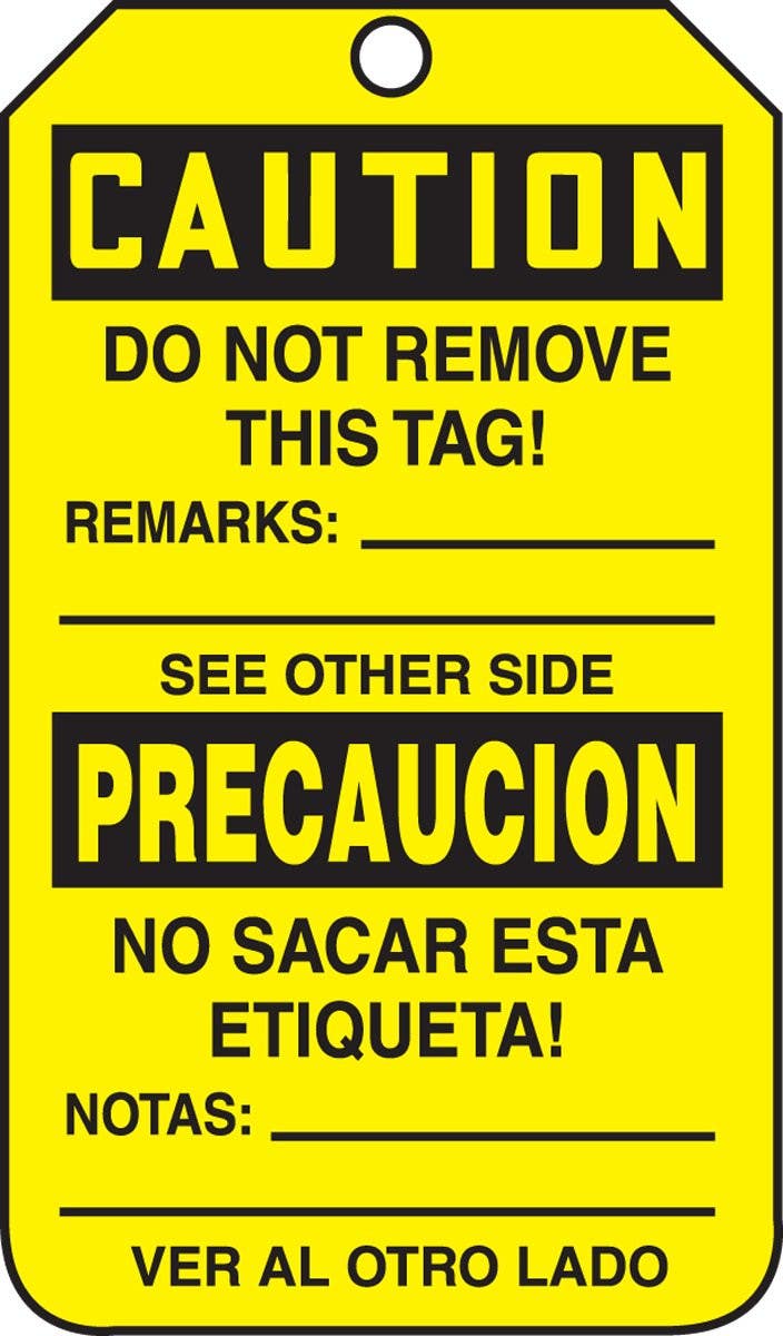 AccuformNMC TSP626 Bilingual OSHA Caution Lockout Tag, Do Not Operate, 5-3/4" H x 3-1/4" W, 5/Pk