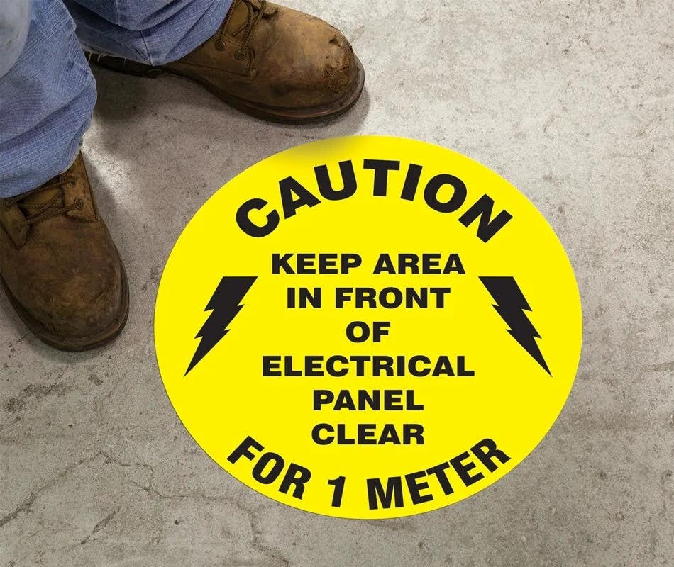 AccuformNMC MFS Slip-Gard Floor Sign, Caution, Keep Area In Front Of Electrical Panel Clear For 1 Meter