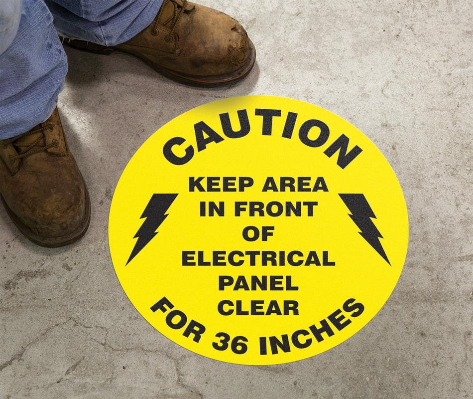 AccuformNMC MFS Slip-Gard Floor Sign, Caution, Keep Area In Front Of Electrical Panel Clear For 36 Inches