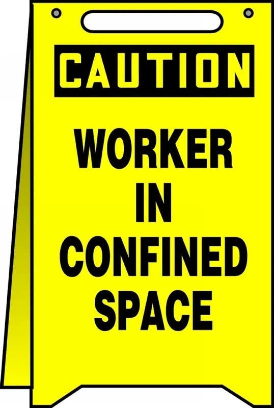 AccuformNMC PFR138 OSHA Caution Fold-Ups Floor Sign, Worker In Confined Space, 20" H x 12" W