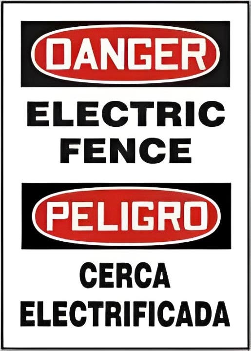 AccuformNMC SBMADM033 Bilingual OSHA Danger Safety Sign, Electric Fence, 14" H x 10" W