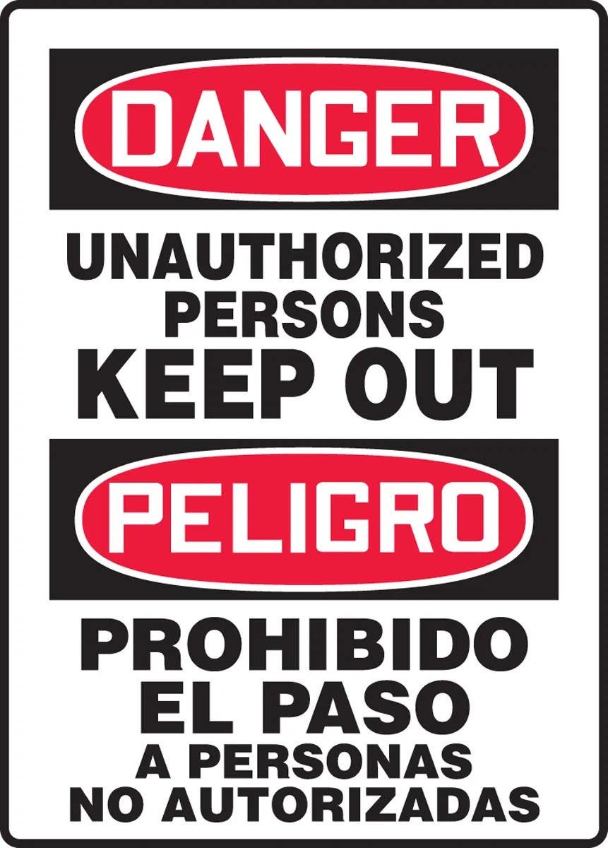 AccuformNMC SBMADM155 OSHA Bilingual Admittance & Exit Danger Safety Sign, Unauthorized Persons Keep Out, 14" H x 10" W