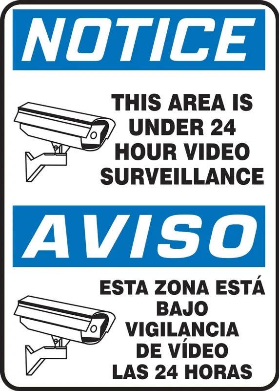 AccuformNMC SBMASE8 Bilingual OSHA Notice Safety Sign, This Area Is Under 24 Hour Video Surveillance