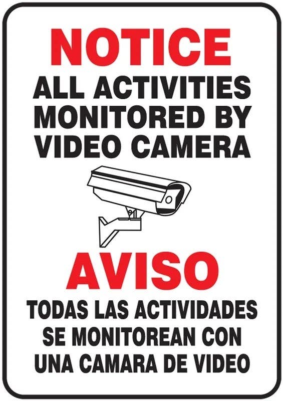 AccuformNMC SBMASE8 Bilingual Notice Safety Sign, All Activities Monitored By Video Camera